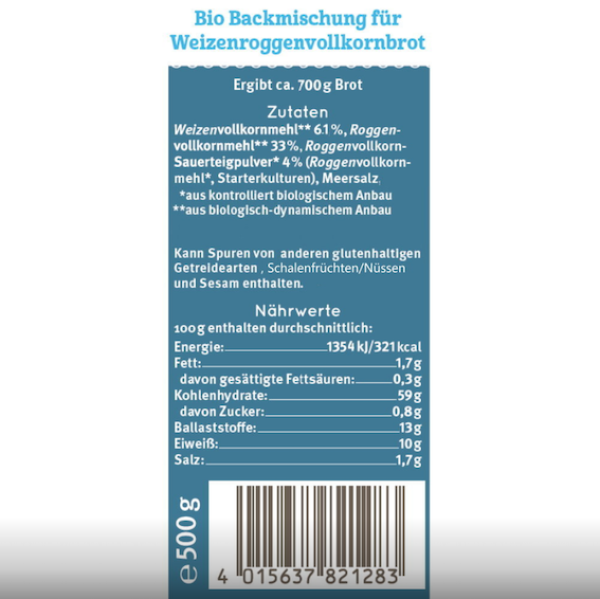 Demeter Bio Vollkorn Bauernbrot Backmischung - vom Bauckhof - Produktbeschreibung